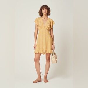 Auguste The Label Mustard Floral Mini Dress | Flutter Sleeve Boho Sundress